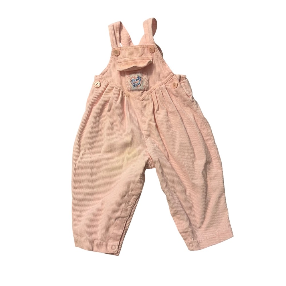 Vintage Pretty Pink Corduroy Overalls Pink 18 Months Bib Snaps Floral Patch